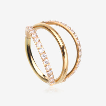 Pure24K Implant Grade Titanium Triple Loop Sparkle Clicker Hoop Ring-Clear Gem